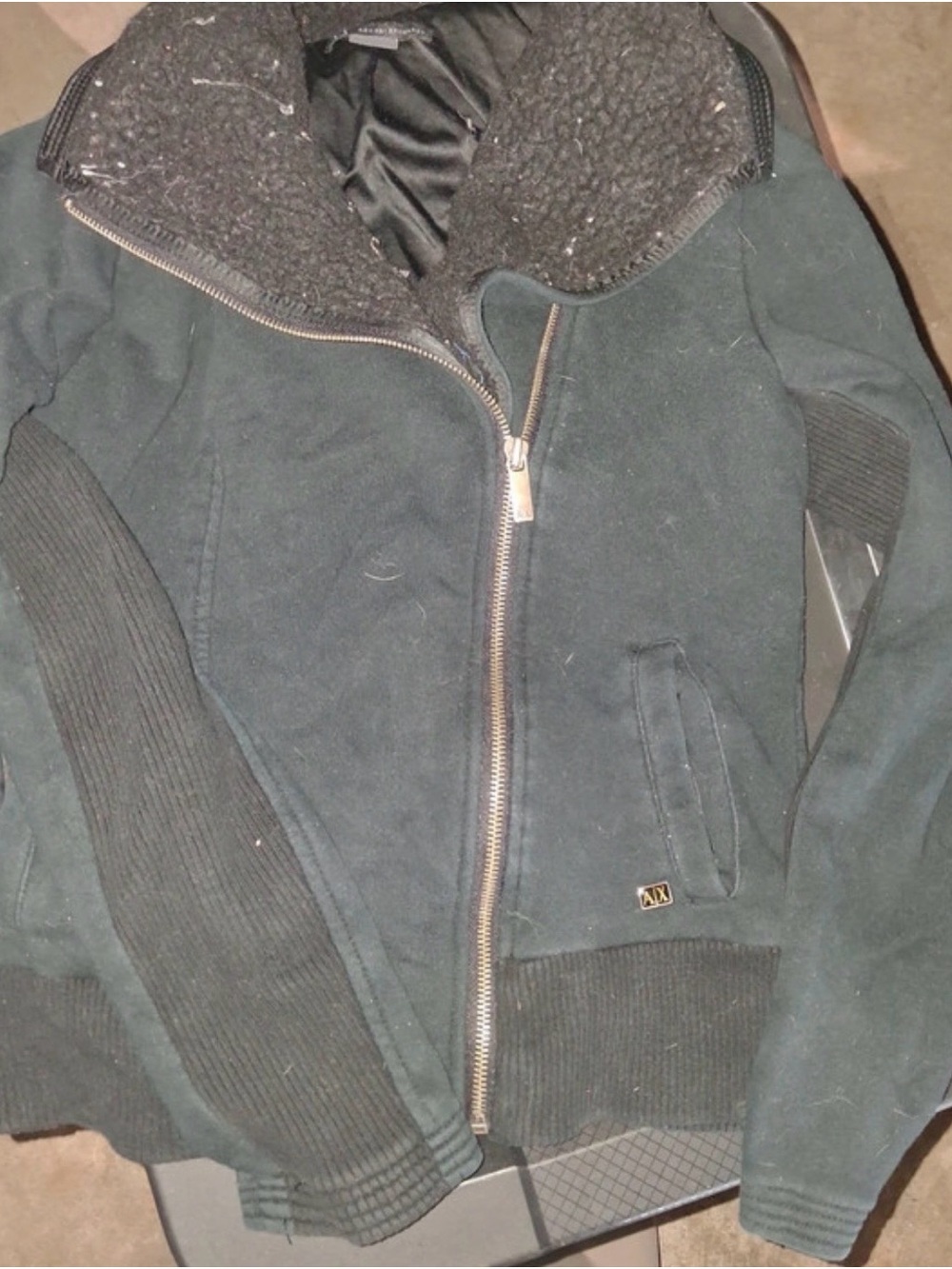 Armani Exchange Moto black Zip-Front Jacket with Sherpa Collar